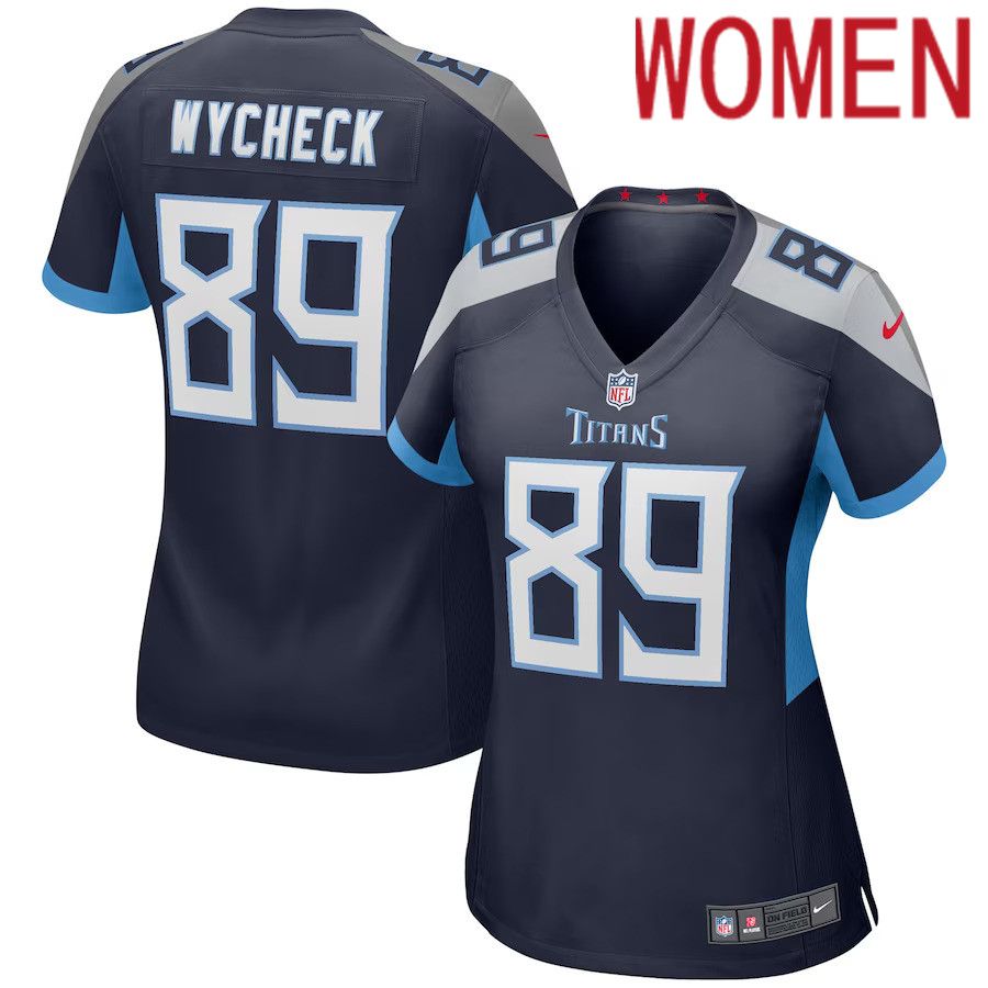 Women Tennessee Titans #89 Frank Wycheck Nike Navy Game Retired Player NFL Jersey->women nfl jersey->Women Jersey